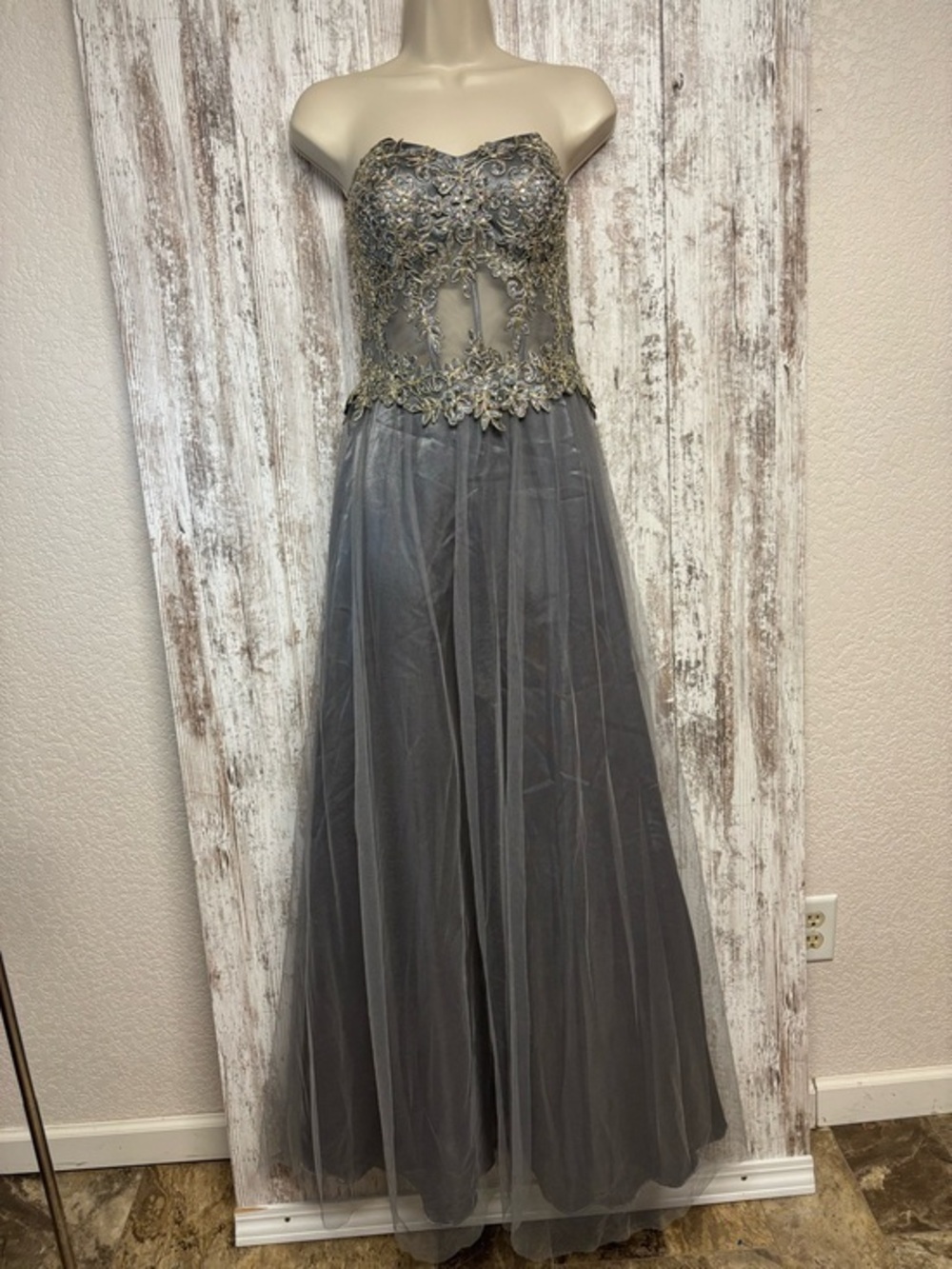Strapless Gray Embellished Evening Dress